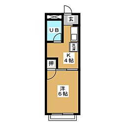 サンシャインコーポ1 2階1Kの間取り