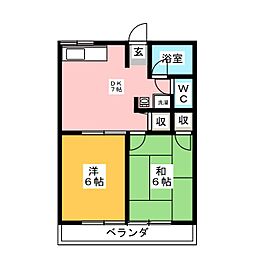シティハイムフラワー 2階2DKの間取り