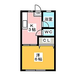 富士見コーポ 2階1Kの間取り