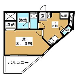 ヴァンクール原町田 4階1Kの間取り