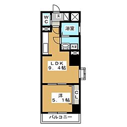 タウンコートＳ 9階1LDKの間取り