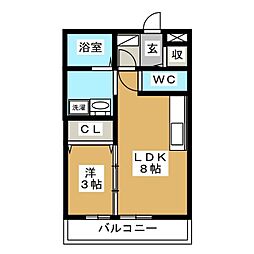 グラシューズ 3階1LDKの間取り