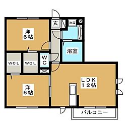 ブリリアントI 2階2LDKの間取り