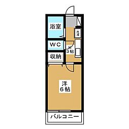 セジュール町田 2階1Kの間取り