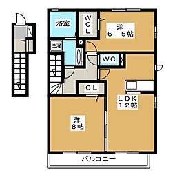 アゼリアコートII 2階2LDKの間取り