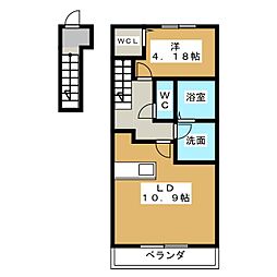 アムール　Ｒ. 2階1LDKの間取り