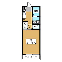 クロビル 3階1Kの間取り