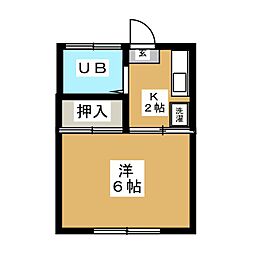 恵荘 1Kの間取図画像