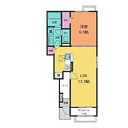 町田市金井ヶ丘1丁目アパート 1LDKの間取図画像