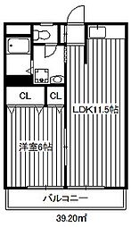 KAハイムB棟 2階1LDKの間取り