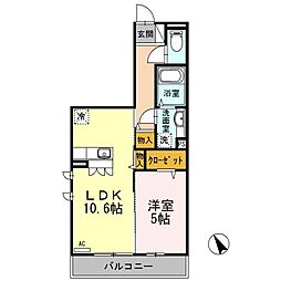 グランシャリオ 1階1LDKの間取り