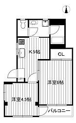 コーポナガシマ 2階2Kの間取り