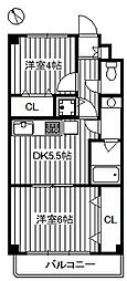 メゾン吉野 2DKの間取図画像