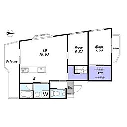 JR山手線 目黒駅 徒歩5分の賃貸マンション 3階2LDKの間取り