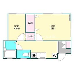 フラット八雲 1階2Kの間取り