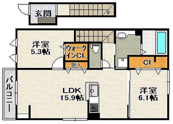 クラーラ　ハウス 203｜兵庫県伊丹市西野1丁目(賃貸アパート2LDK・2階・70.30㎡)の写真 その2