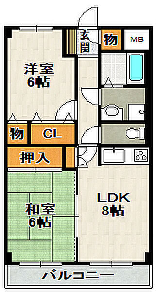 ハイタウン御殿山西 ｜兵庫県宝塚市御殿山2丁目(賃貸マンション2LDK・2階・52.00㎡)の写真 その2