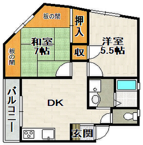 御園第1マンション 201｜兵庫県伊丹市鴻池4丁目(賃貸マンション2DK・2階・53.64㎡)の写真 その2