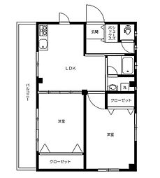 ソレアード東中野 201 2階2LDKの間取り
