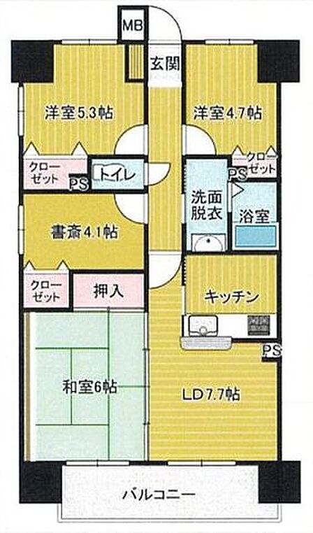 3SLDK　テレワークや趣味の部屋としても使える書斎付き！角部屋で日当たり風通し良好です！