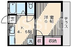 コーポ中村第一 1Kの間取図画像