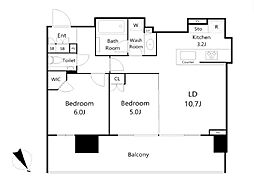 シティタワー目黒 2LDKの間取図画像