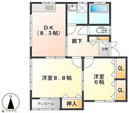 モカパレス 2DKの間取図画像
