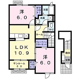 リュミエール学校町 2LDKの間取図画像