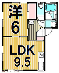 第2コーポ八木 1LDKの間取図画像