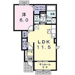 ドリームインパルB 1LDKの間取図画像
