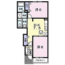 パークサイド南 2DKの間取図画像