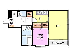 フレンド幸 1LDKの間取図画像