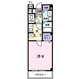 アンシャンテ 1Kの間取図画像