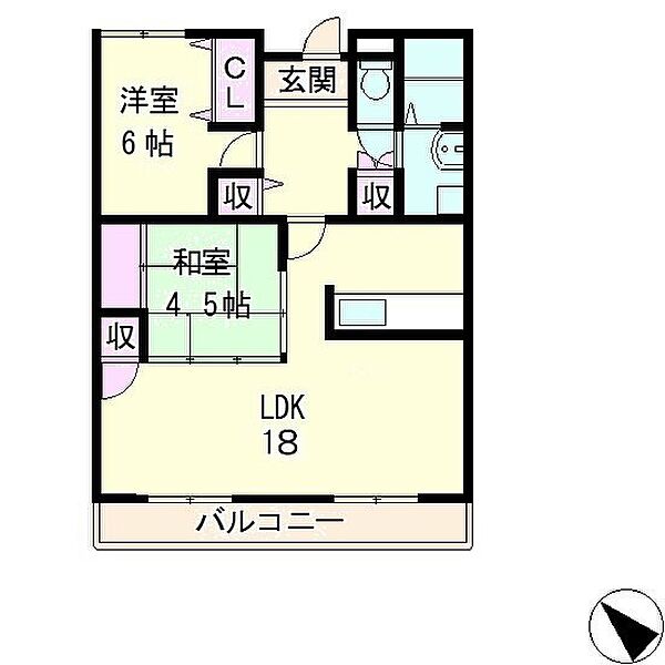 ハイツラクレール ｜滋賀県守山市勝部５丁目(賃貸マンション2LDK・1階・64.80㎡)の写真 その2