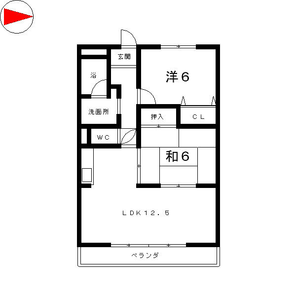 画像2:2LDKの間取りです。