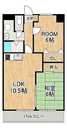 エスポワールASAHI 3階2LDKの間取り