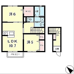 JR草津線 手原駅 徒歩26分の賃貸アパート 2階2SLDKの間取り