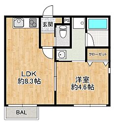 仮称）守山市二町町新築AP 2階1LDKの間取り