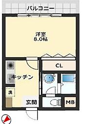 ポレールさかえ 2階1Kの間取り