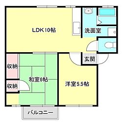 パレス守山 2階2LDKの間取り