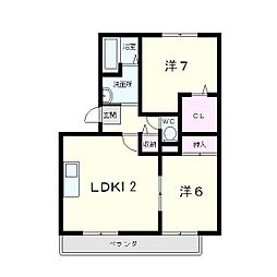 メルベーユ吉兆C棟 2LDKの間取図画像