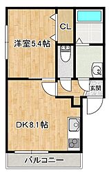 ハピネス 1DKの間取図画像