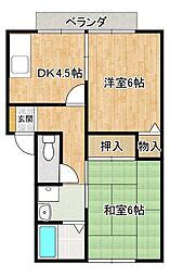 パイオニアハイツB 2DKの間取図画像