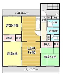 リーブス野洲三上A棟 3LDKの間取図画像