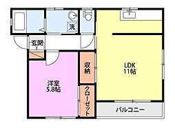 トワール本町 1LDKの間取図画像
