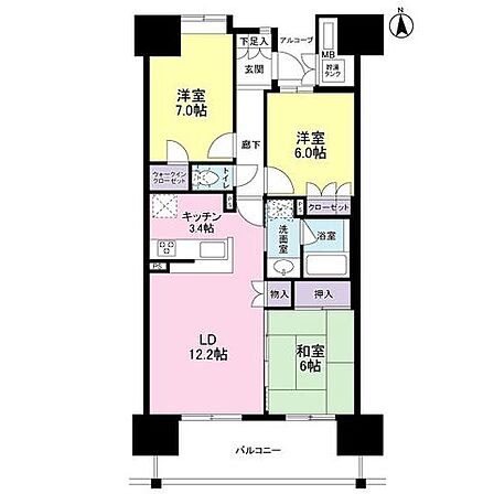 間取図：3LDK＋ウォークインクローゼット