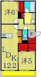 東武伊勢崎線 梅島駅 徒歩20分の賃貸マンション 3階2LDKの間取り