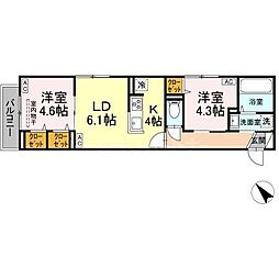 セレスティア白鳥 3階2LDKの間取り