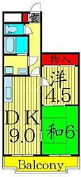 東京メトロ千代田線 綾瀬駅 徒歩6分の賃貸マンション 2階2DKの間取り