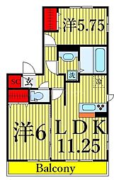 リルシア 2階2LDKの間取り